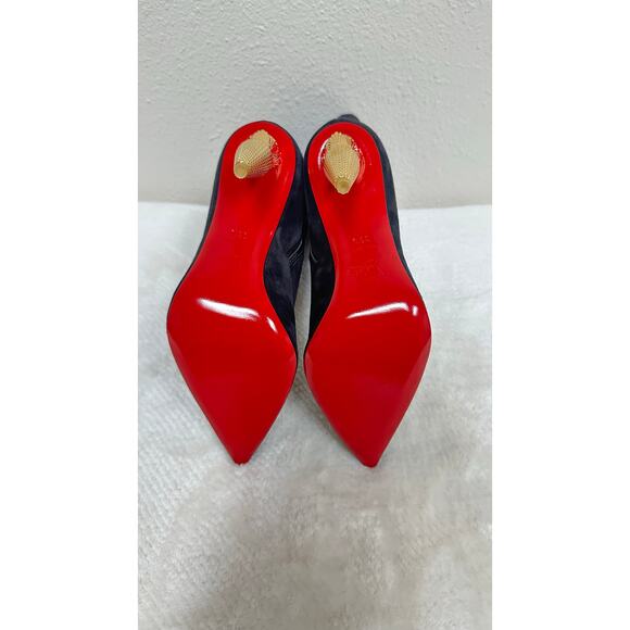 Christian Louboutin Boots Black with Red Sole & Gold Lipstick Heels. - Picture 7 of 8